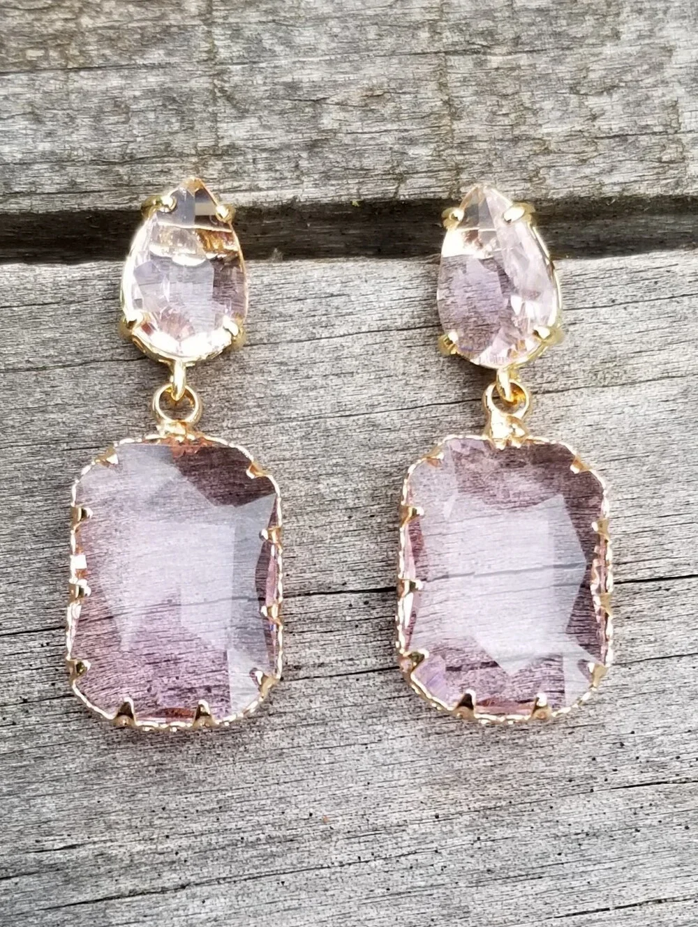 14k Gold Pink Tourmaline Stud Earrings, Rectangular Tourmaline Dangle Earrings